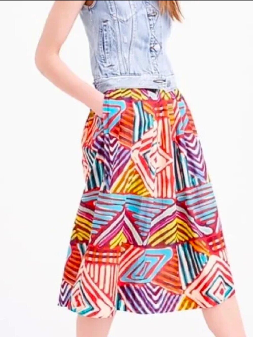 J.Crew bold geometric print cotton midi skirt